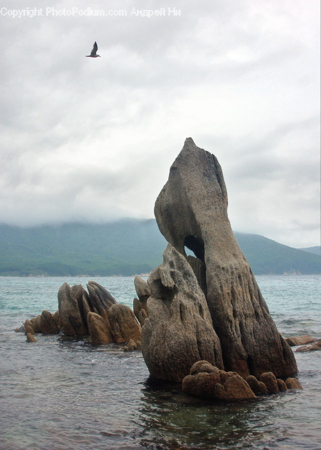 Rock, Cliff, Outdoors, Coast, Sea, Water, Beach