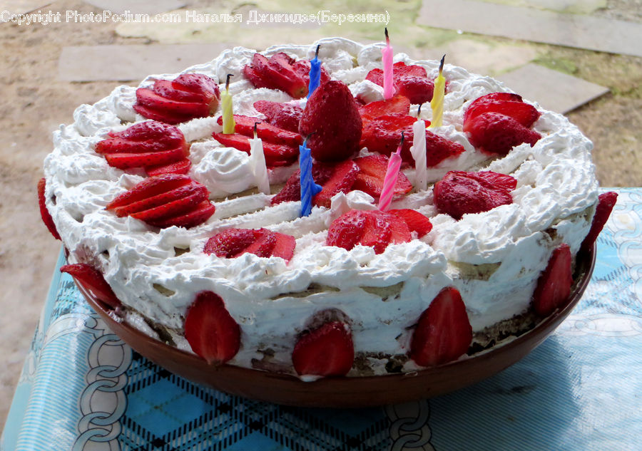 Dessert, Food, Fruit, Strawberry, Cream, Creme, Birthday Cake