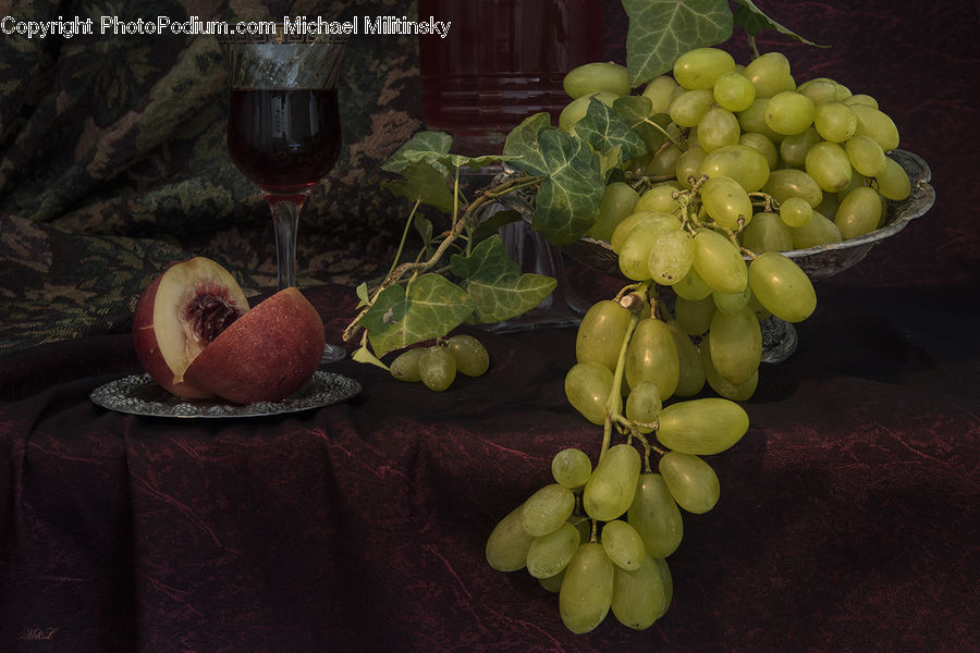 Fruit, Grapes, Apple, Ivy, Plant, Vine, Glass