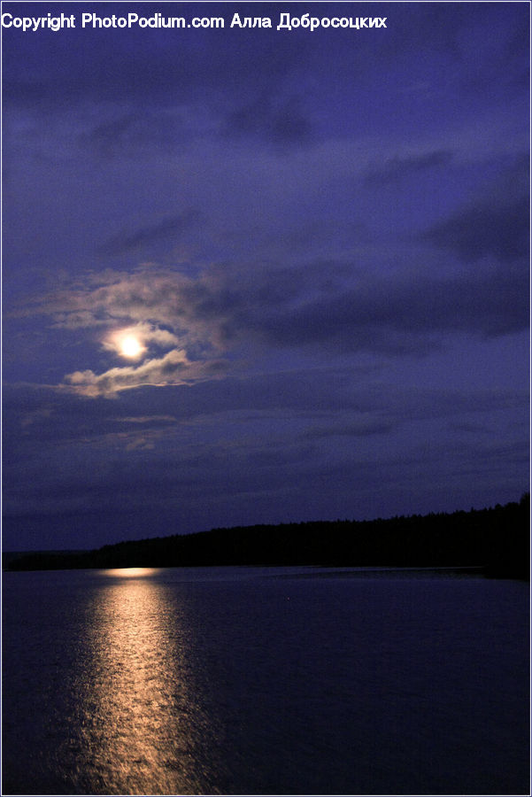 Astronomy, Full Moon, Night, Lake, Outdoors, Water, Azure Sky