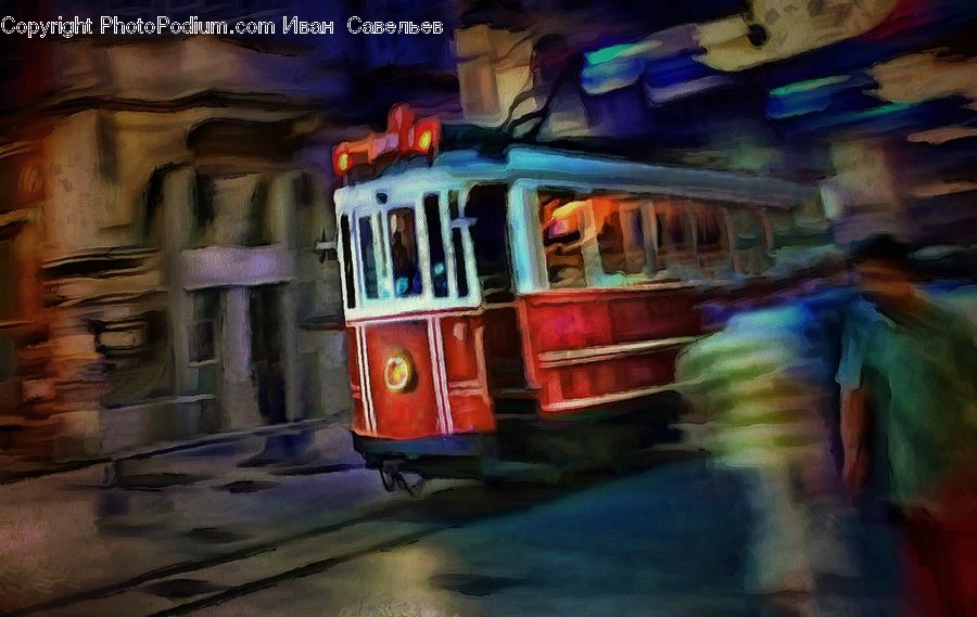 Cable Car, Streetcar, Trolley, Vehicle, Art, Train, Painting