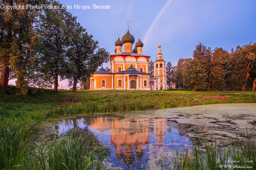 Architecture, Church, Worship, Outdoors, Pond, Water, Castle