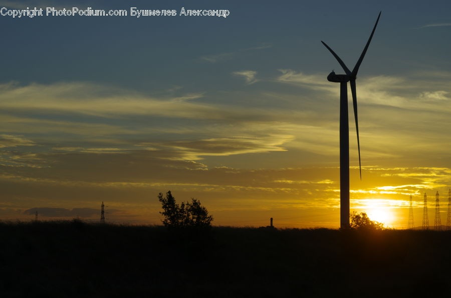 Engine, Machine, Motor, Turbine, Wind Turbine, Dawn, Dusk