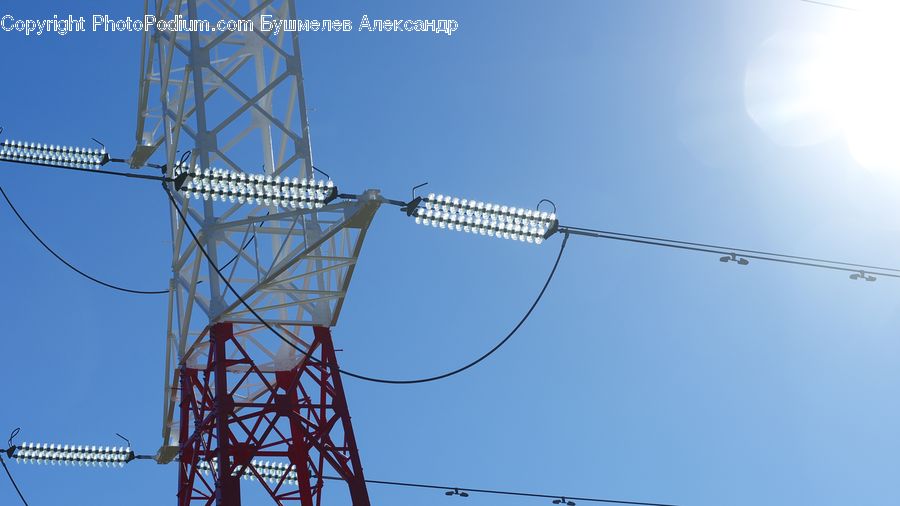 Cable, Electric Transmission Tower, Power Lines, Building, Housing