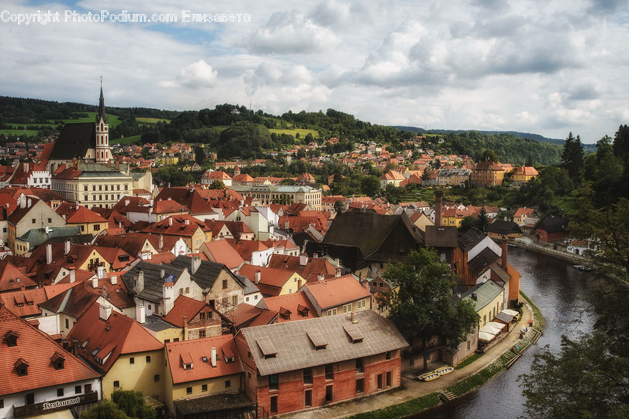 Aerial View, Roof, Tile Roof, Building, Downtown, Town, Neighborhood