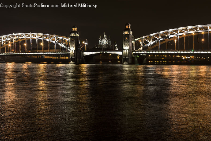 Bridge, Arch, Arch Bridge, Night, Outdoors, Architecture, Bell Tower