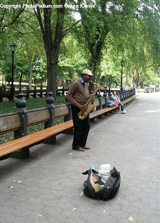Human, People, Person, Bench, Musical Instrument, Saxophone, Hole