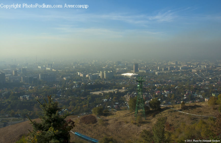 Aerial View, City, Downtown, Metropolis, Urban, Fog, Pollution