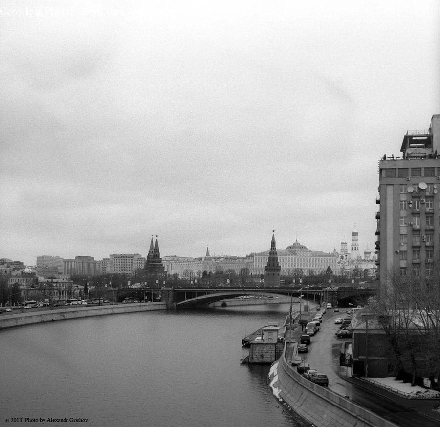 Bridge, City, Downtown, Urban, Outdoors, River, Water