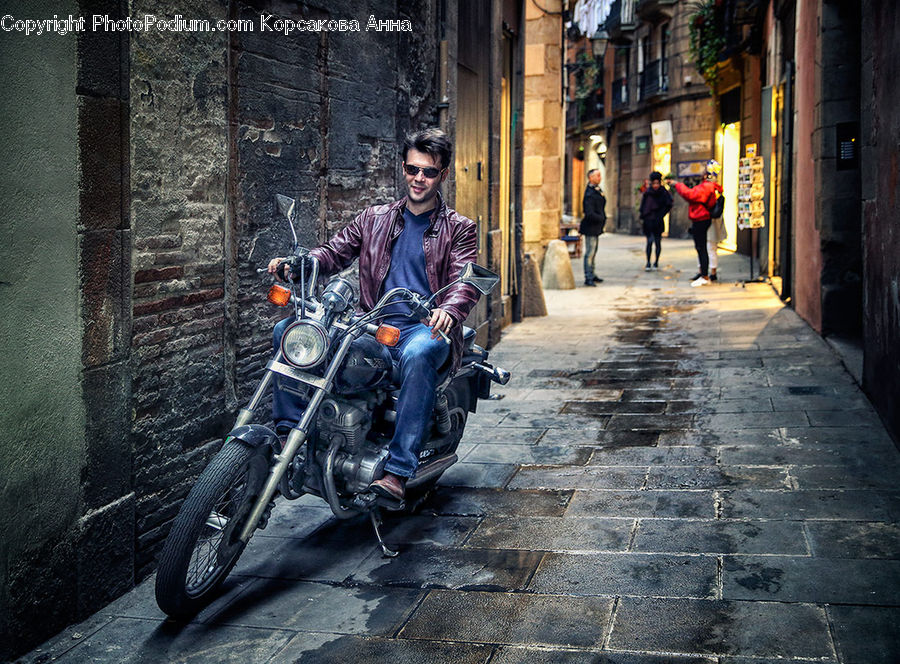 People, Person, Human, Motor, Motorcycle, Vehicle, Alley
