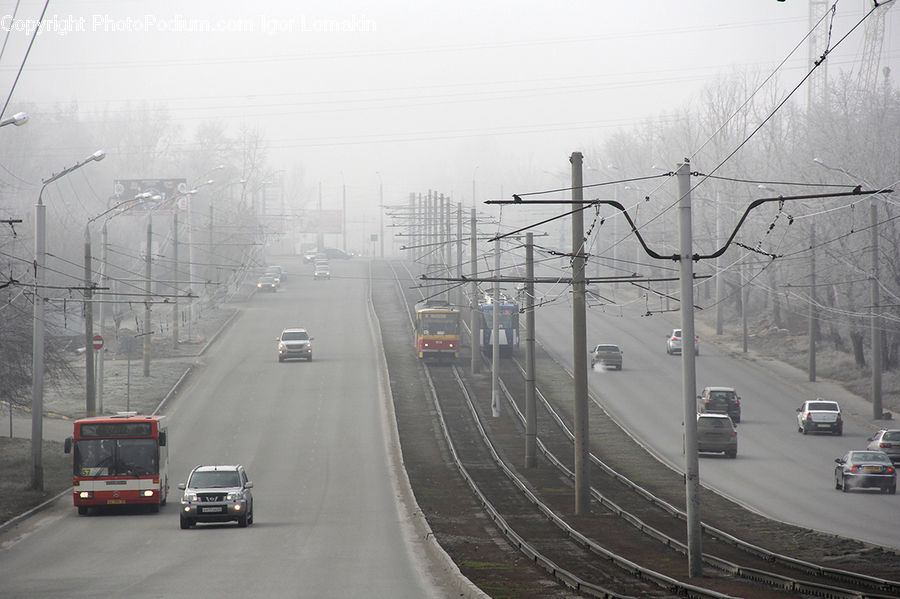 Bus, Vehicle, Freeway, Road, Highway, Fog, Pollution