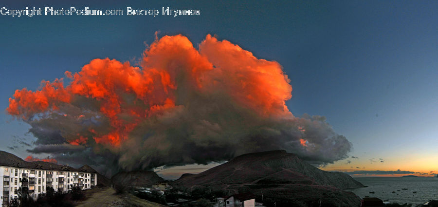 Eruption, Volcano, Dusk, Outdoors, Sky, Sunlight, Sunrise