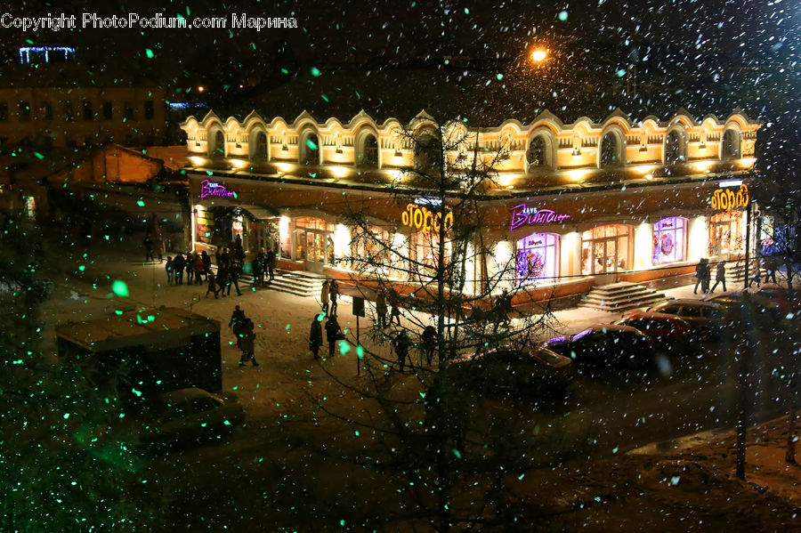 Architecture, Downtown, Plaza, Town, Town Square, City, Night