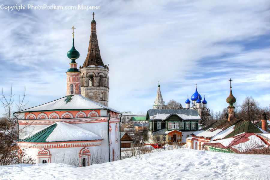 Architecture, Tower, Ice, Outdoors, Snow, Housing, Monastery