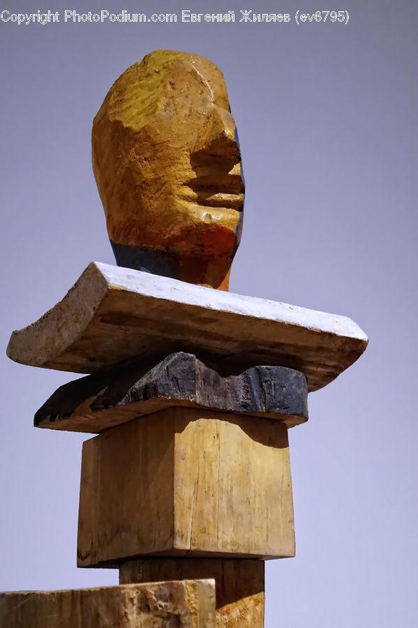 Ancient Egypt, Column, Pillar, Wood, Anubis, Head, Portrait