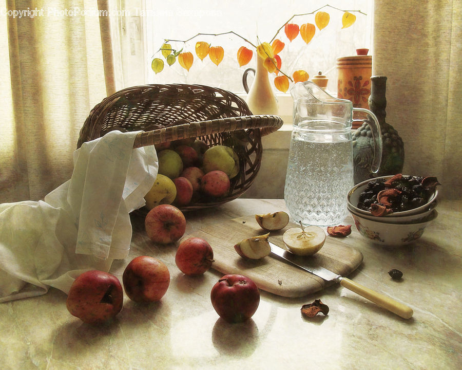 Apple, Fruit, Cup, Glass, Goblet, Grapes, Bowl