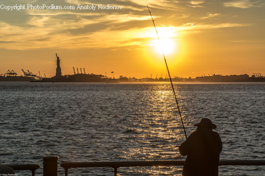 Silhouette, Fishing, Art, Sculpture, Statue, Outdoors, Sea