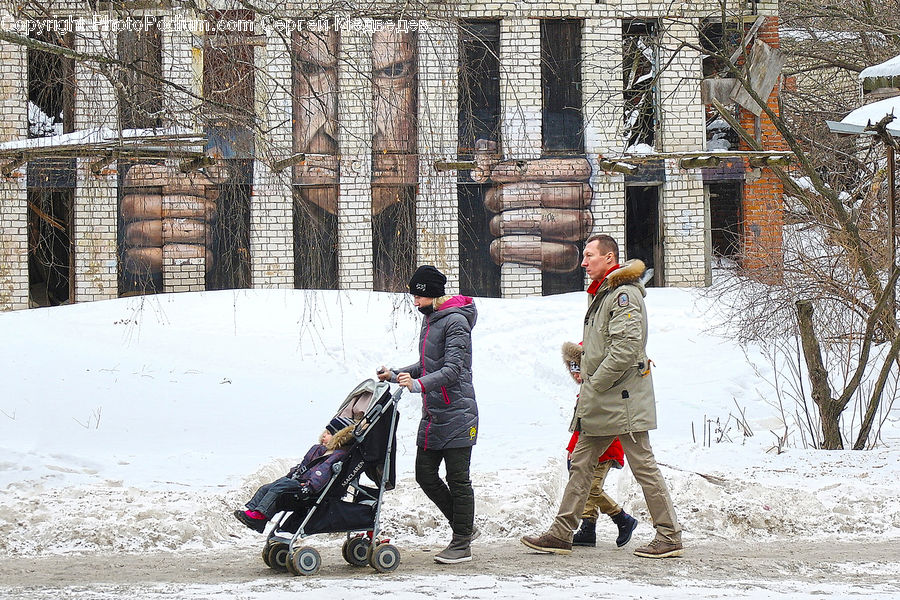 People, Person, Human, Stroller, Ice, Outdoors, Snow