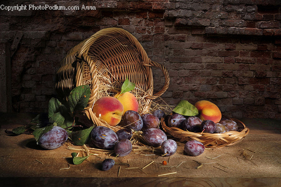 Basket, Fruit, Plum, Garlic, Plant, Glass, Goblet