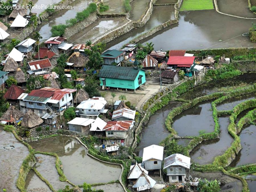 Aerial View, Building, Hut, Shelter, Roof, Cabin, Rural