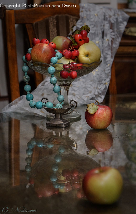 Apple, Fruit, Glass, Goblet, Bowl, Blueberry, Accessories