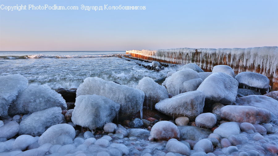 Ice, Outdoors, Snow, Pebble, Coast, Sea, Water