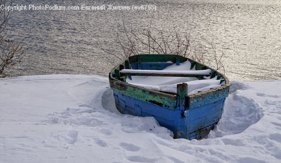 Boat, Dinghy, Rowboat, Vessel, Ice, Outdoors, Snow