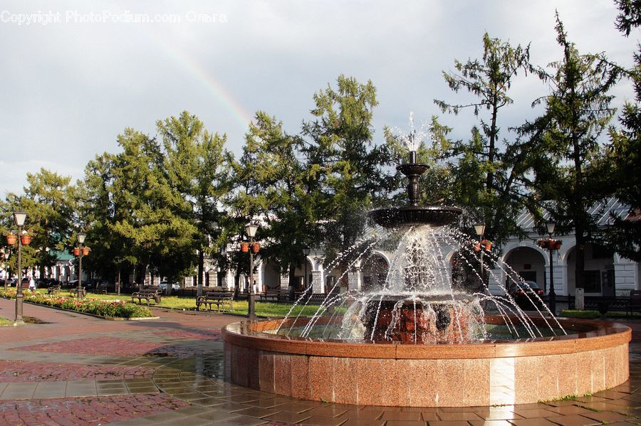 Fountain, Water, Architecture, Downtown, Plaza, Town Square, Backyard