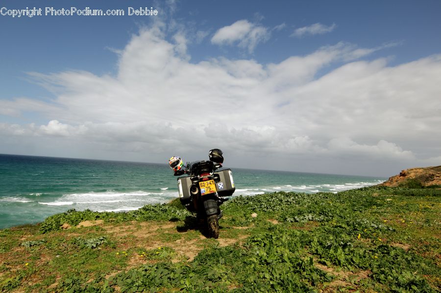 Motor Scooter, Motorcycle, Vespa, Beach, Coast, Outdoors, Sea