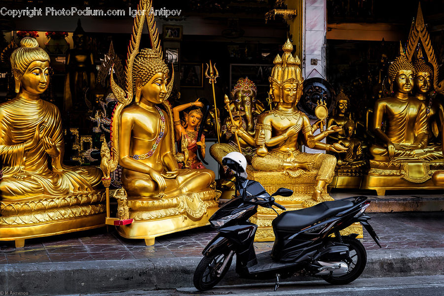 Buddha, Person, Shrine, Temple, Motor, Motorcycle, Vehicle