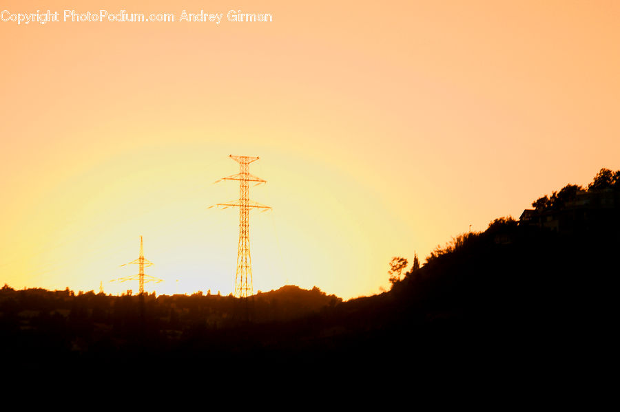 Dawn, Dusk, Sky, Sunrise, Sunset, Red Sky, Electric Transmission Tower