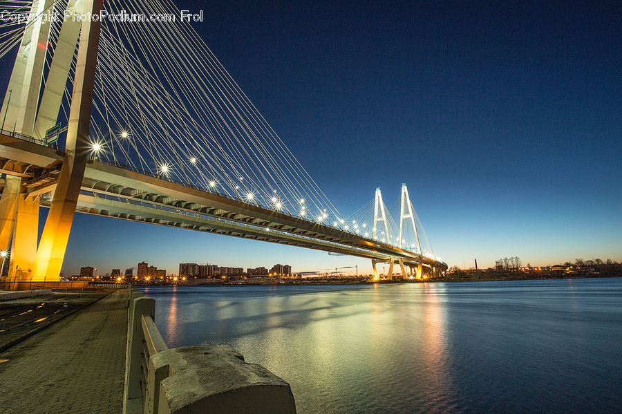 Bridge, City, Downtown, Suspension Bridge, Metropolis, Urban, Outdoors