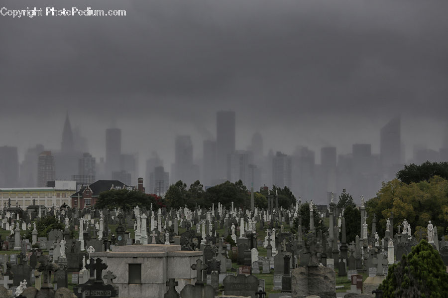 Tomb, Tombstone, Factory, Refinery, Fog, Pollution, Smog