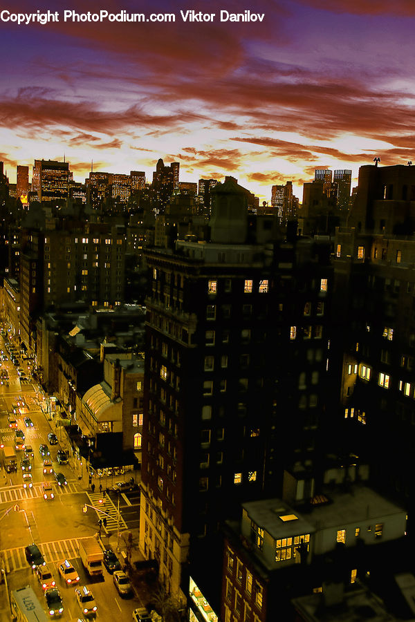 Night, Outdoors, City, Downtown, Aerial View, Metropolis, Urban