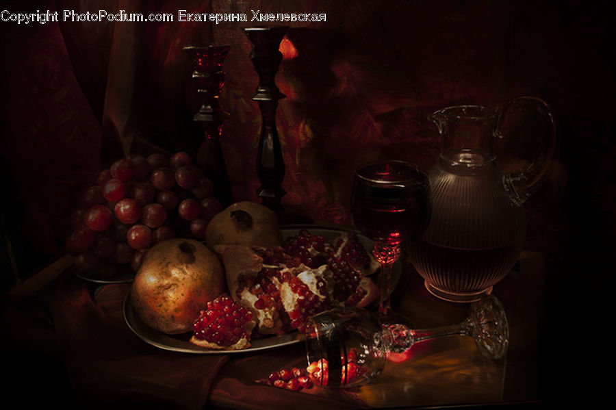 Fruit, Pomegranate, Bbq, Food, Glass, Goblet, Grapes