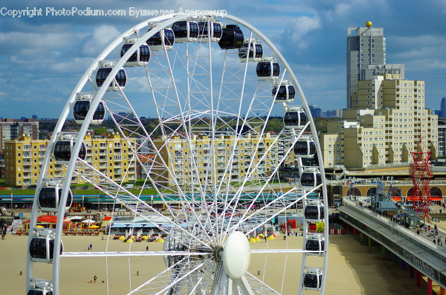 Ferris Wheel, Assembly Line, Factory, Building, Housing, City, Downtown