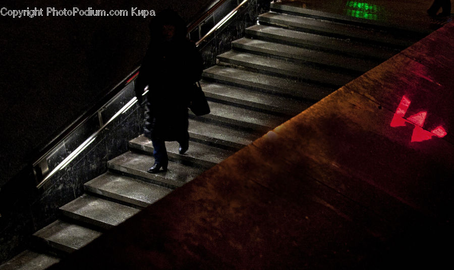 People, Person, Human, Banister, Handrail, Silhouette, Night