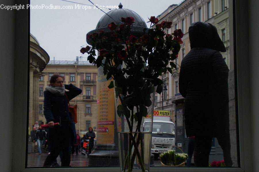 Human, People, Person, Plant, Potted Plant, Lamp Post, Pole