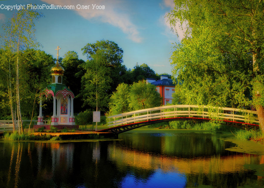 Bridge, Outdoors, Pond, Water, Park, Canal, River