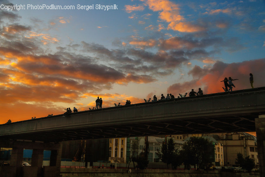 Freeway, Overpass, Dawn, Dusk, Red Sky, Sky, Sunrise