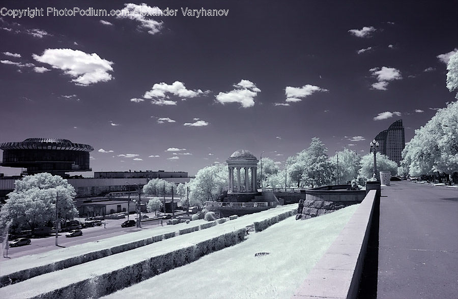 Gazebo, Cloud, Cumulus, Sky, Bench, Building, Office Building