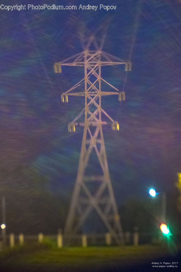 Cable, Electric Transmission Tower, Power Lines, City, Downtown
