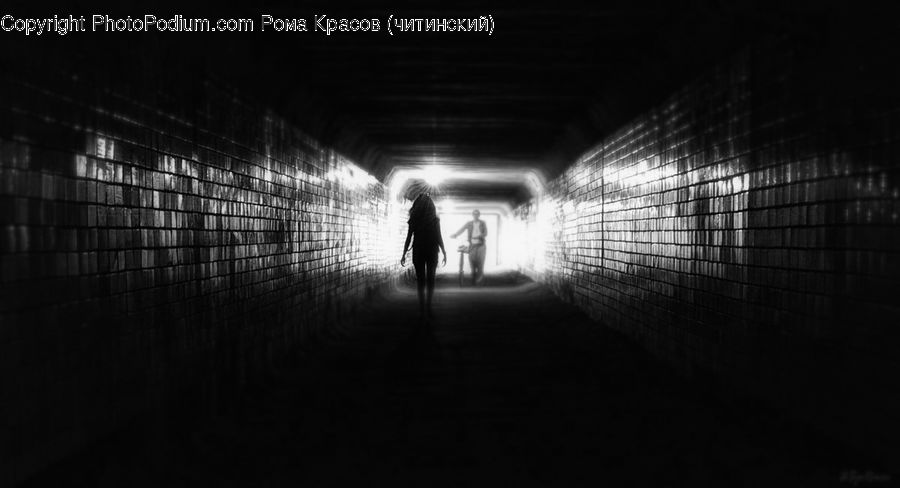 Tunnel, Pedestrian, Person, Human, People, Corridor, Subway
