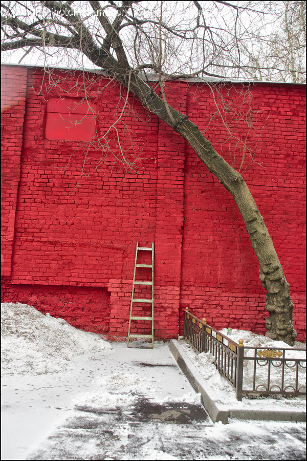Brick, Bench, Fence, Ice, Outdoors, Snow, Dock