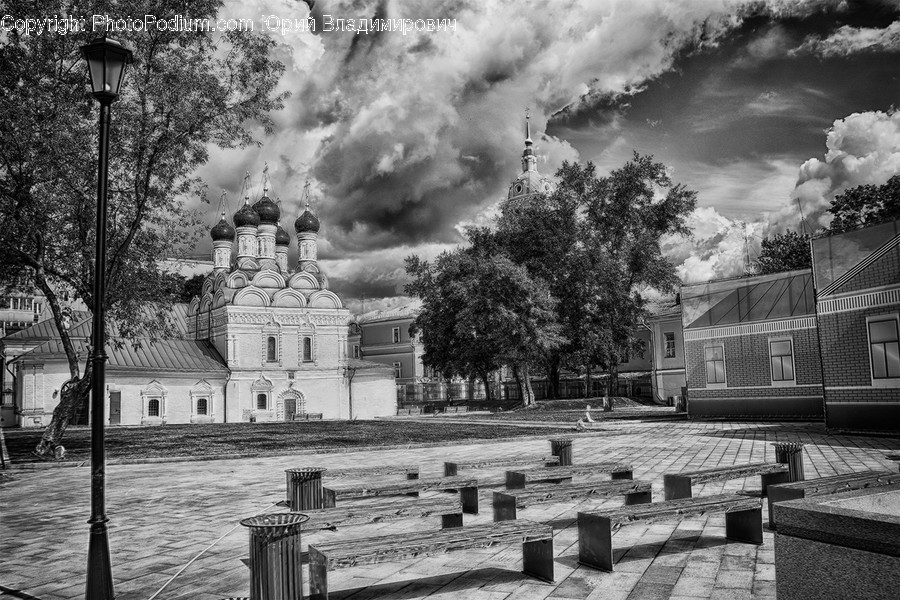 Bench, Architecture, Downtown, Plaza, Town Square