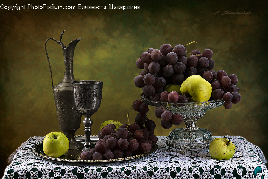 Fruit, Grapes, Glass, Goblet, Quince