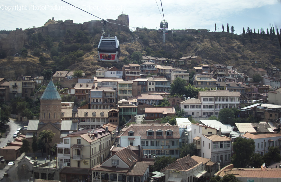 Aerial View, Downtown, Neighborhood, Town, Cable Car