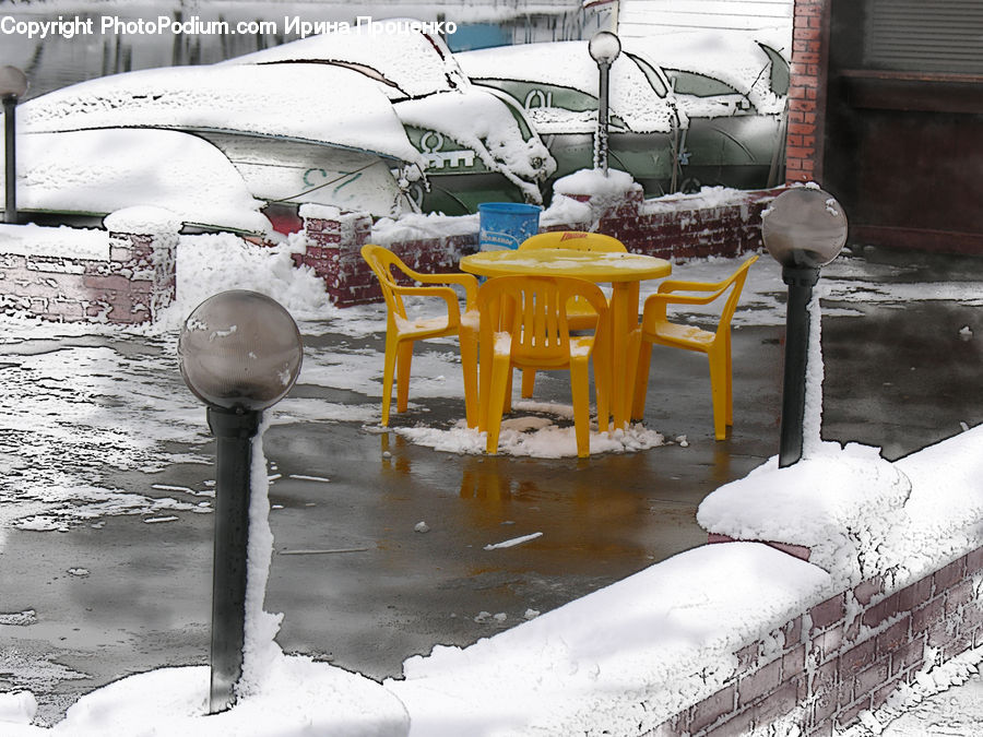 Chair, Furniture, Ice, Outdoors, Snow, Bench, Dining Table