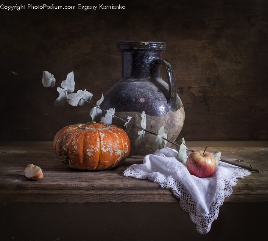 Pumpkin, Squash, Vegetable, Pot, Pottery