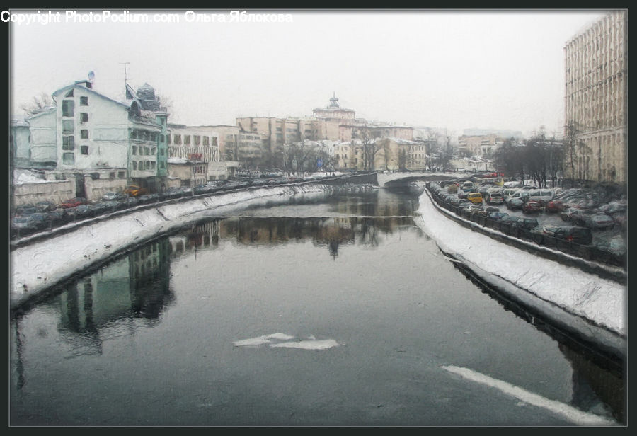 Canal, Outdoors, River, Water, Ice, Snow, Road